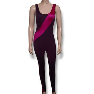 Vintage Tickets California Unitard-Medium-Black/Pink-Stirrups-Dance-Aerobics-80s